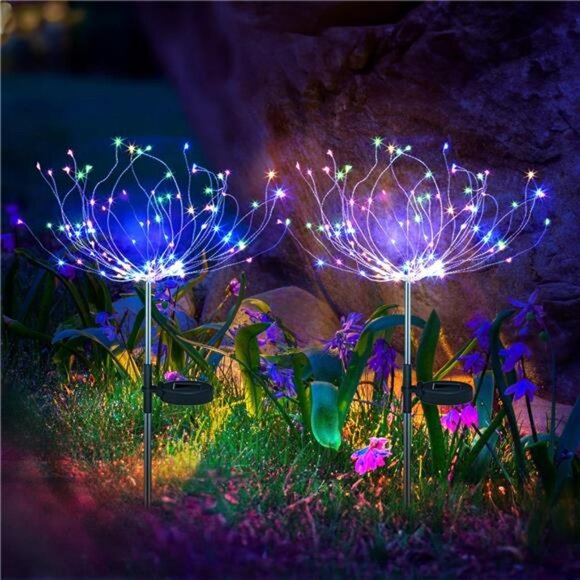 Solar Firework Lights Garden Decor 2 Pack, Waterproof LED Sparkler Lights Tall - Picture 1 of 7